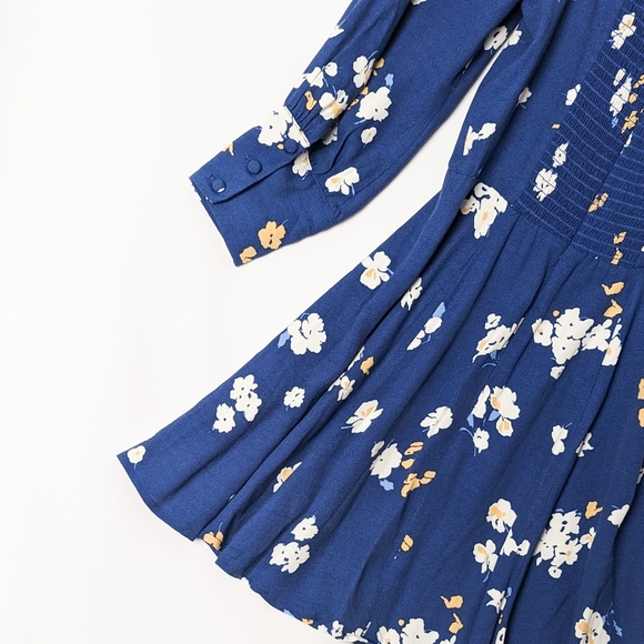 REFORMATION Lumiere Dress Mini Bustier Long Sleeve Mini  Floral Dress 2 Blue - Picture 7 of 11
